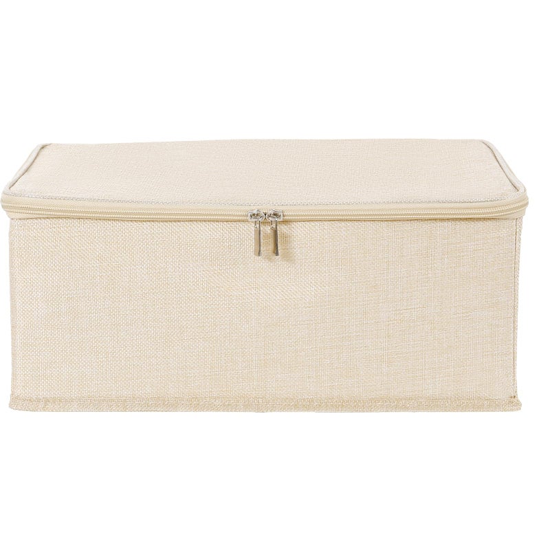 ANMINY Storage Bins with Zipper Lids 13 Qt Lidded Fabric Storage Boxes Baskets Cubes with Handles Collapsible Washable Cotton Linen Closet Shelf Clothes Organizer Containers - Beige, Small - Image 2